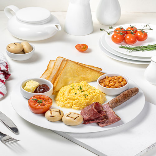 Breakfast | Breakfast wholesome | Breakfast platter | Best Breakfast in Dhaka | Sausage | Kidney Beans | Scrambled Egg | Bacon | Breakfast restaurant near me | restaurant near me