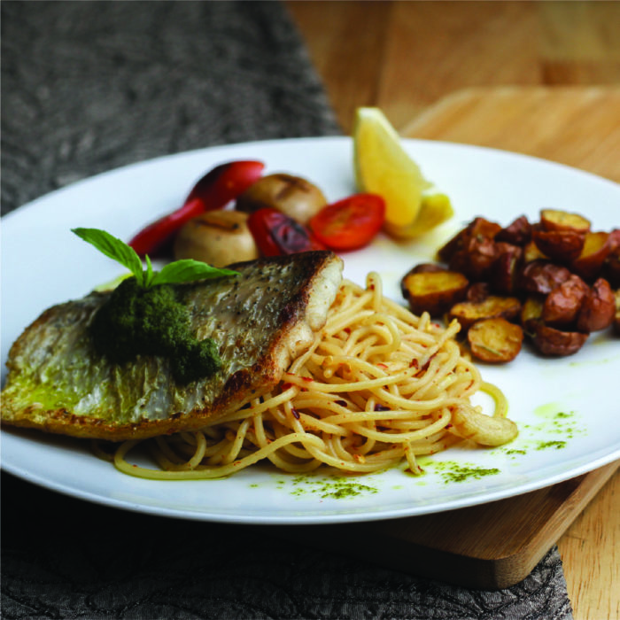 Grilled Sea Bass with Pesto Sauce